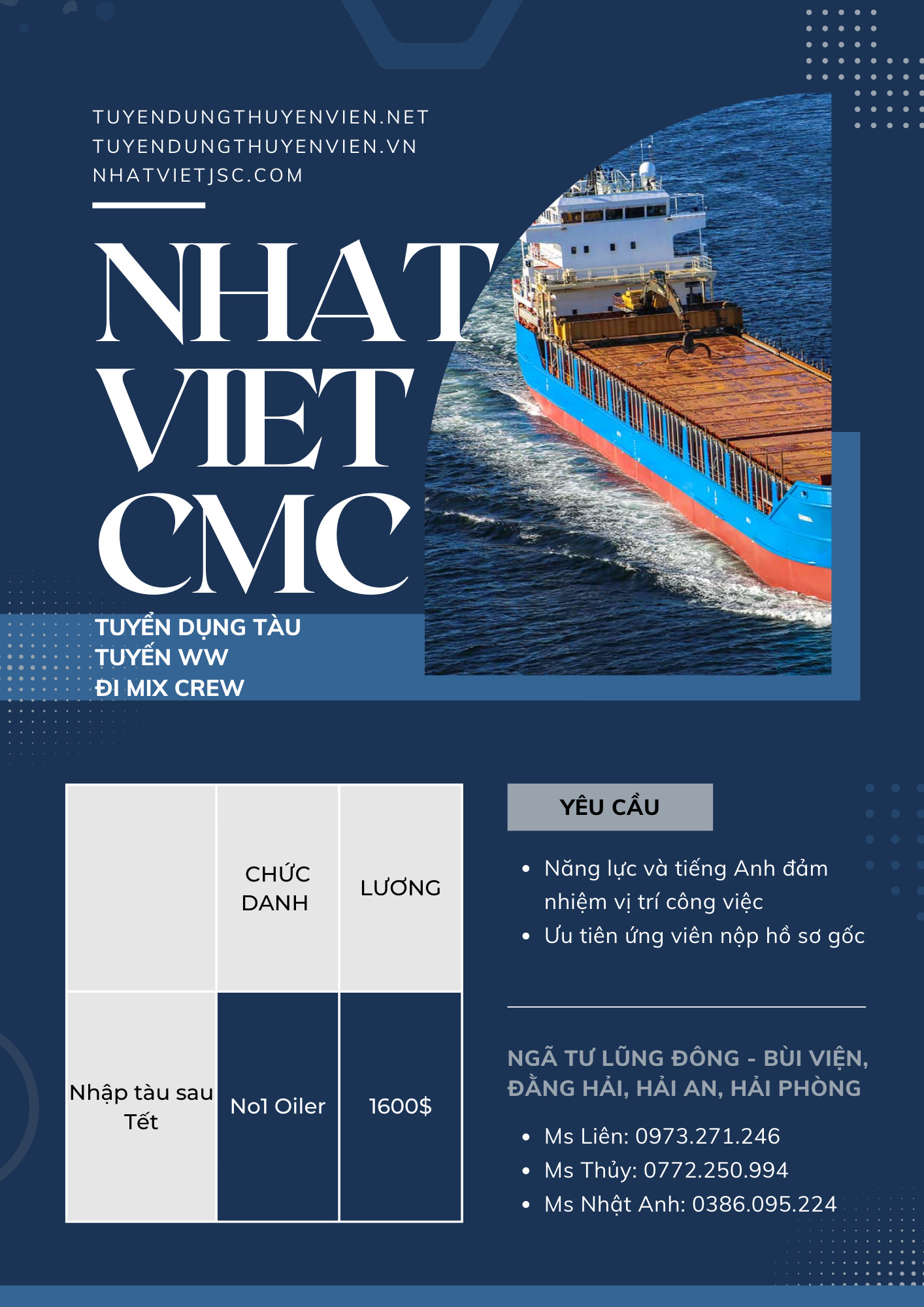 NHẬT VIỆT TUYỂN DỤNG FITTER CHO TÀU ĐI MIX TUYẾN WW